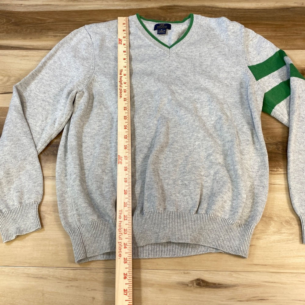 Brooks Brothers Sweater Preppy Mens M Supima Cotton V-Neck Gray Green Varsity - Picture 4 of 8